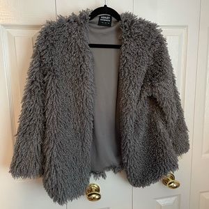 Grey fuzzy teddy cardigan jacket